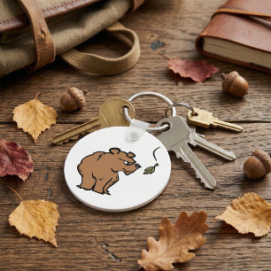 Brown Bear with Falling Autumn Leaf Cute Wildlife  Keychain