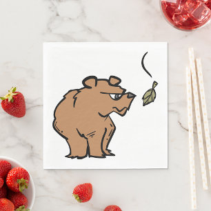 Brown Bear with Falling Autumn Leaf Cute Wildlife Napkin
