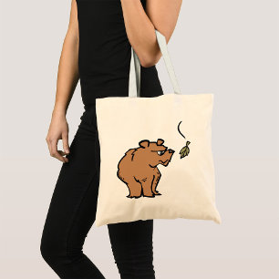 Brown Bear with Falling Autumn Leaf Cute Wildlife Tote Bag