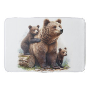 Brown Bear with Two Cubs Bath Mat