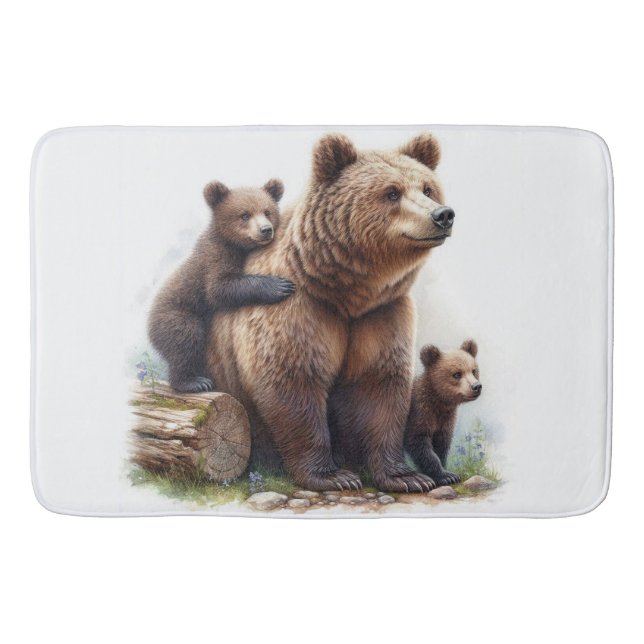 Brown Bear with Two Cubs Bath Mat (Front)