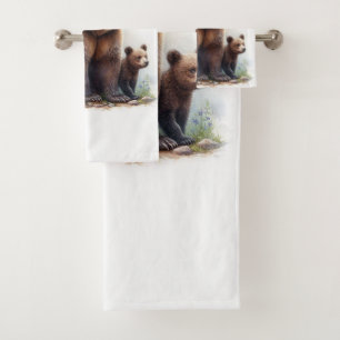 Brown Bear with Two Cubs Bath Towel Set