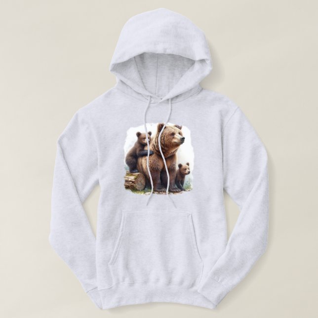 Brown Bear with Two Cubs Hoodie (Design Front)
