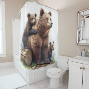 Brown Bear with Two Cubs Rustic Wildlife