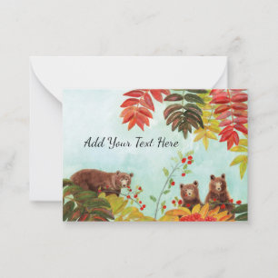 Brown Bears Eating Red Rowan Berries Card