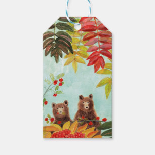 Brown Bears Eating Red Rowan Berries Gift Tags