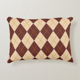 Brown Beige Autumn Fall Argyle Diamond Pattern  Accent Pillow