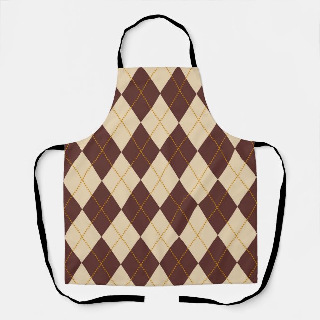 Brown Beige Autumn Fall Argyle Diamond Pattern  Apron (Front)