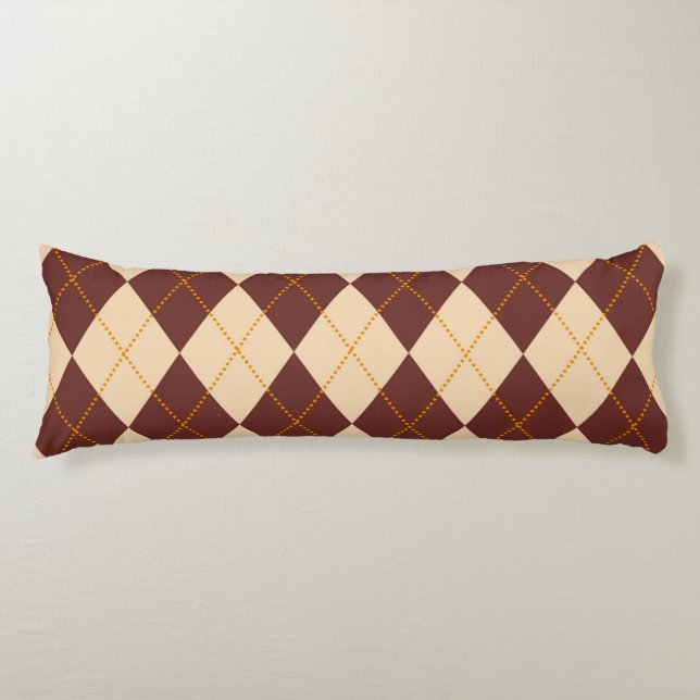 Brown Beige Autumn Fall Argyle Diamond Pattern Body Pillow (Front)