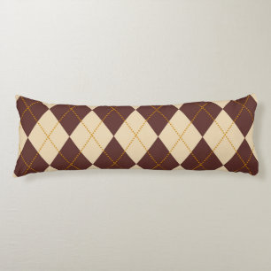 Brown Beige Autumn Fall Argyle Diamond Pattern Body Pillow