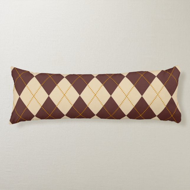 Brown Beige Autumn Fall Argyle Diamond Pattern  Body Pillow (Front)