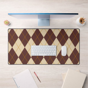 Brown Beige Autumn Fall Argyle Diamond Pattern Desk Mat
