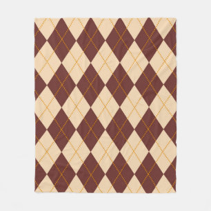 Brown Beige Autumn Fall Argyle Diamond Pattern Fleece Blanket