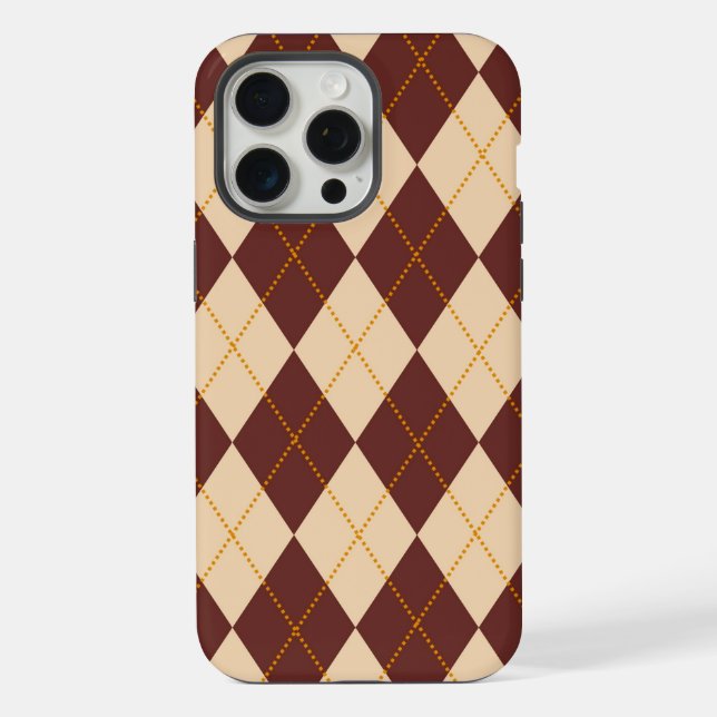 Brown Beige Autumn Fall Argyle Diamond Pattern iPhone Case (Back)