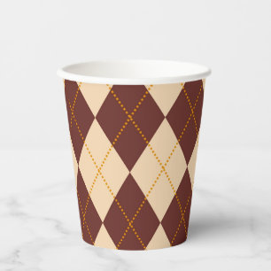 Brown Beige Autumn Fall Argyle Diamond Pattern Paper Cups