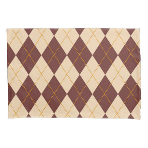 Brown Beige Autumn Fall Argyle Diamond Pattern Pillowcase