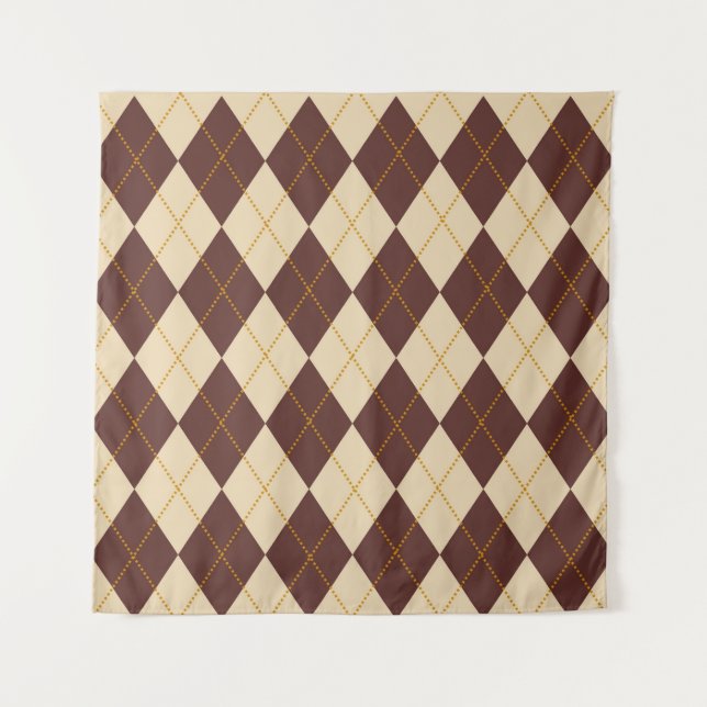 Brown Beige Autumn Fall Argyle Diamond Pattern  Tapestry (Front)