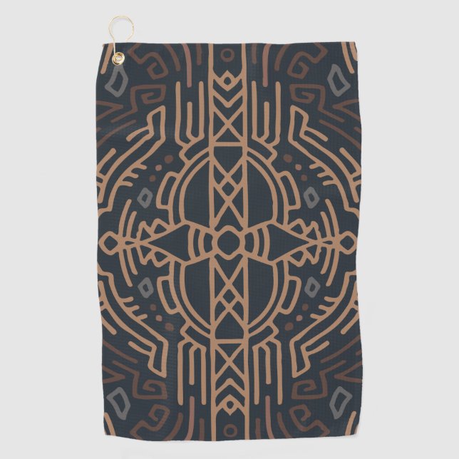 Brown Beige Aztec Pattern Indian Mexican Tribal Golf Towel (Front)