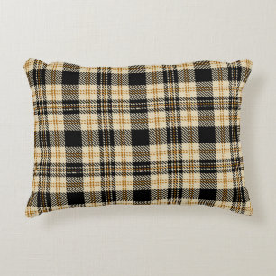 Brown Beige Black Plaid Pattern Accent Pillow