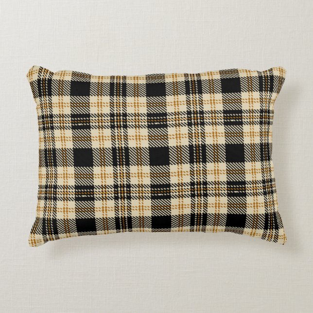 Brown Beige Black Plaid Pattern Accent Pillow (Front)