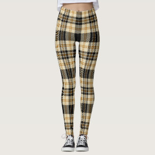 Brown Beige Black Plaid Pattern Leggings