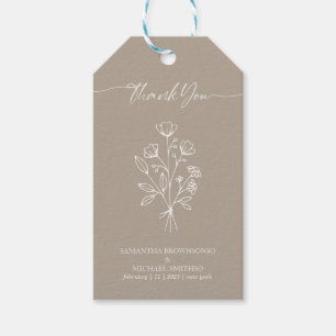 Brown Beige Calligraphy Boho Botanicals Thank You Gift Tags