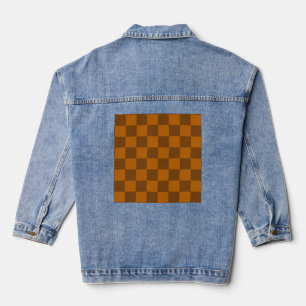 Brown Beige Chequered Block Print Denim Jacket