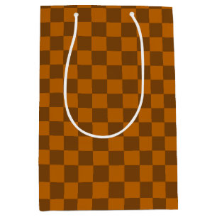 Brown Beige Chequered Block Print  Medium Gift Bag