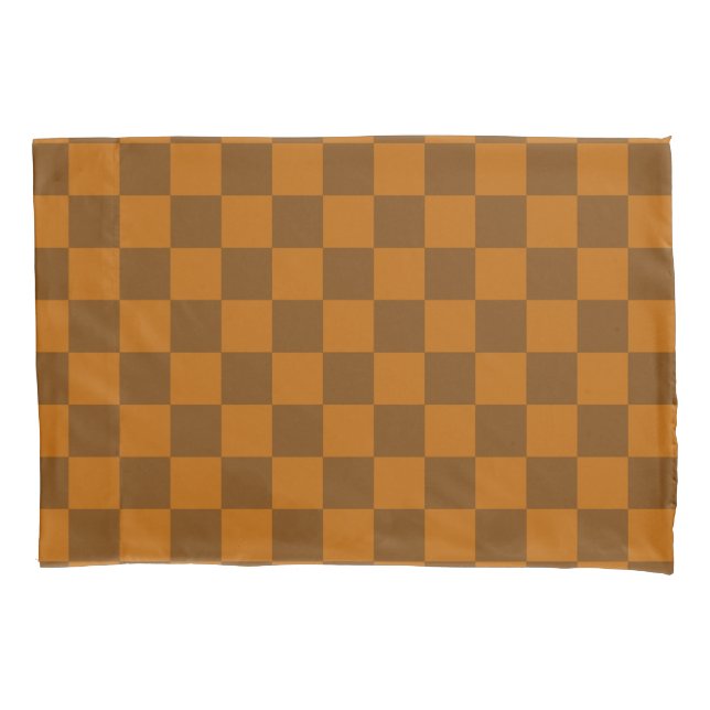 Brown Beige Chequered Block Print  Pillowcase (Front)