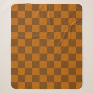 Brown Beige Chequered Block Print  Sherpa Blanket