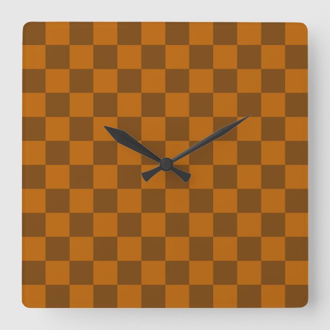 Brown Beige Chequered Block Print  Square Wall Clock (Front)