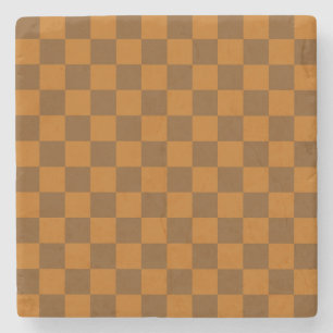 Brown Beige Chequered Block Print Stone Coaster