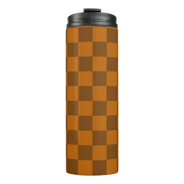 Brown Beige Chequered Block Print  Thermal Tumbler (Front)