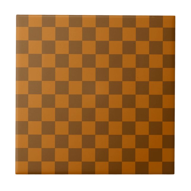Brown Beige Chequered Block Print  Tile (Front)