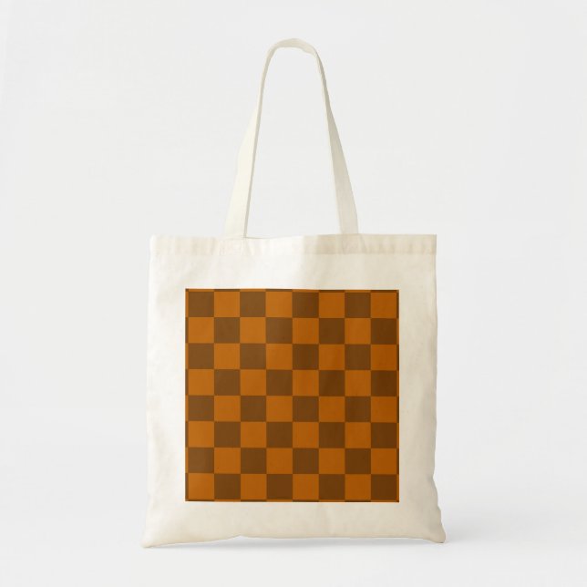 Brown Beige Chequered Block Print  Tote Bag (Front)