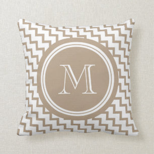 Brown Beige Chevron Monogram Elegant Throw Pillow