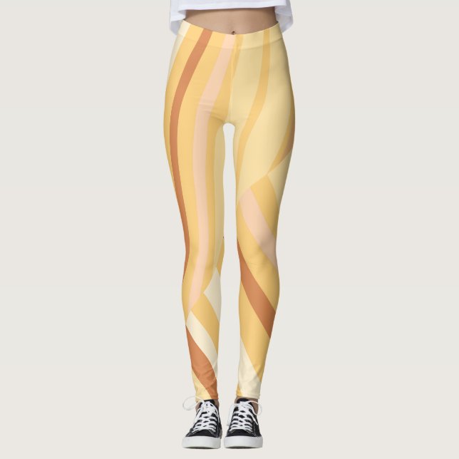 Brown Beige Diagonal Striped Leggings (Front)