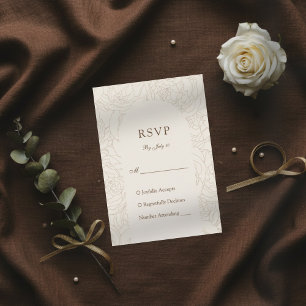 Brown beige elegant floral wedding RSVP card