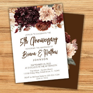 Brown Beige Floral 5th Wedding Anniversary  Invitation