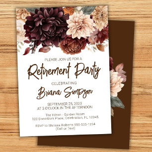 Brown Beige Flowers Floral Retirement Party Invitation