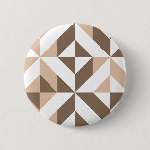 Brown Beige Geometric Cube Pattern 2 Inch Round Button