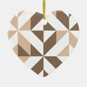 Brown Beige Geometric Cube Pattern Ceramic Ornament