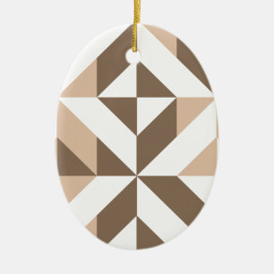 Brown Beige Geometric Cube Pattern Ceramic Ornament