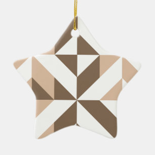Brown Beige Geometric Cube Pattern Ceramic Ornament