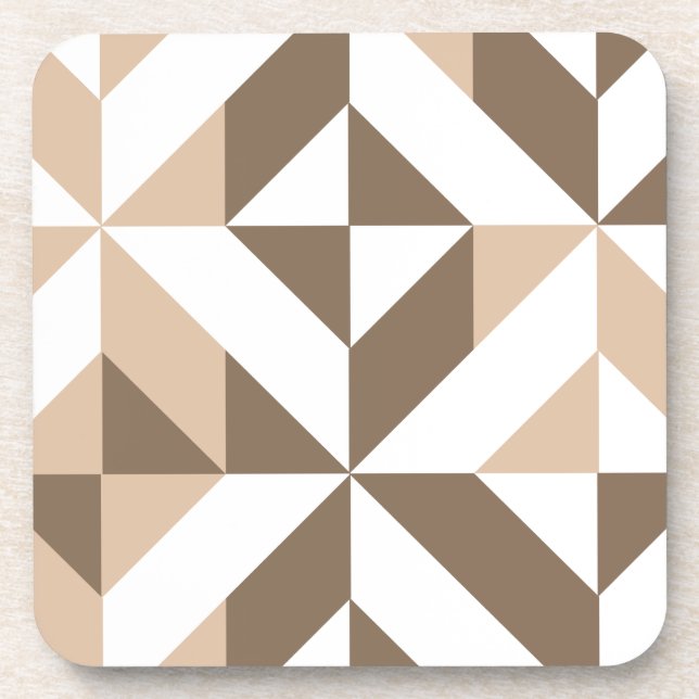 Brown Beige Geometric Cube Pattern Coaster (Front)