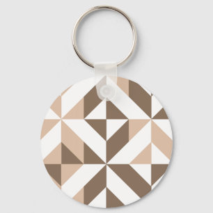 Brown Beige Geometric Cube Pattern Keychain