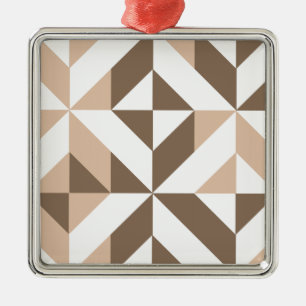 Brown Beige Geometric Cube Pattern Metal Ornament