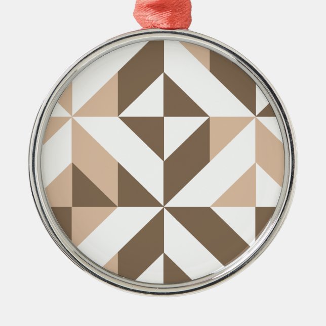 Brown Beige Geometric Cube Pattern Metal Ornament (Front)