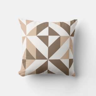 Brown Beige Geometric Cube Pattern Throw Pillow