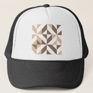 Brown Beige Geometric Cube Pattern Trucker Hat